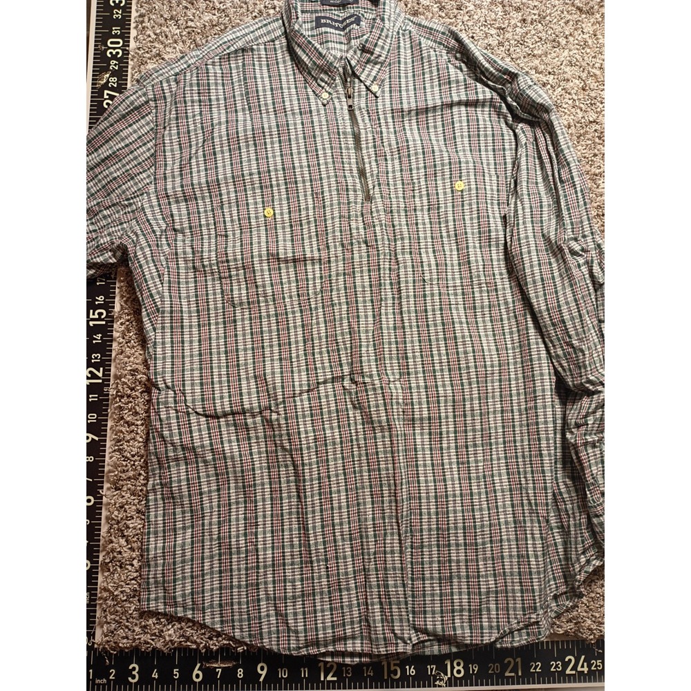 Britches Great Outdoors Mens XL Plaid 1/4 Zip Pullover Cotton Shirt Green Red